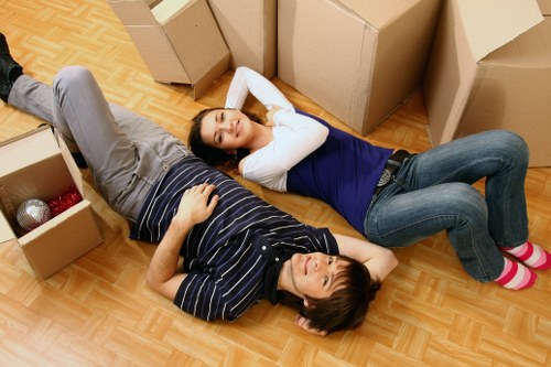Packed boxes and furniture ready for a Mayfair house move