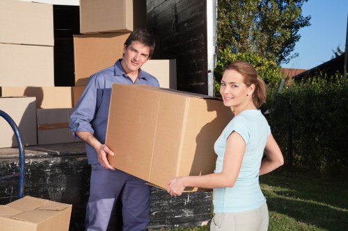 Office furniture and equipment being prepared for relocation in central London